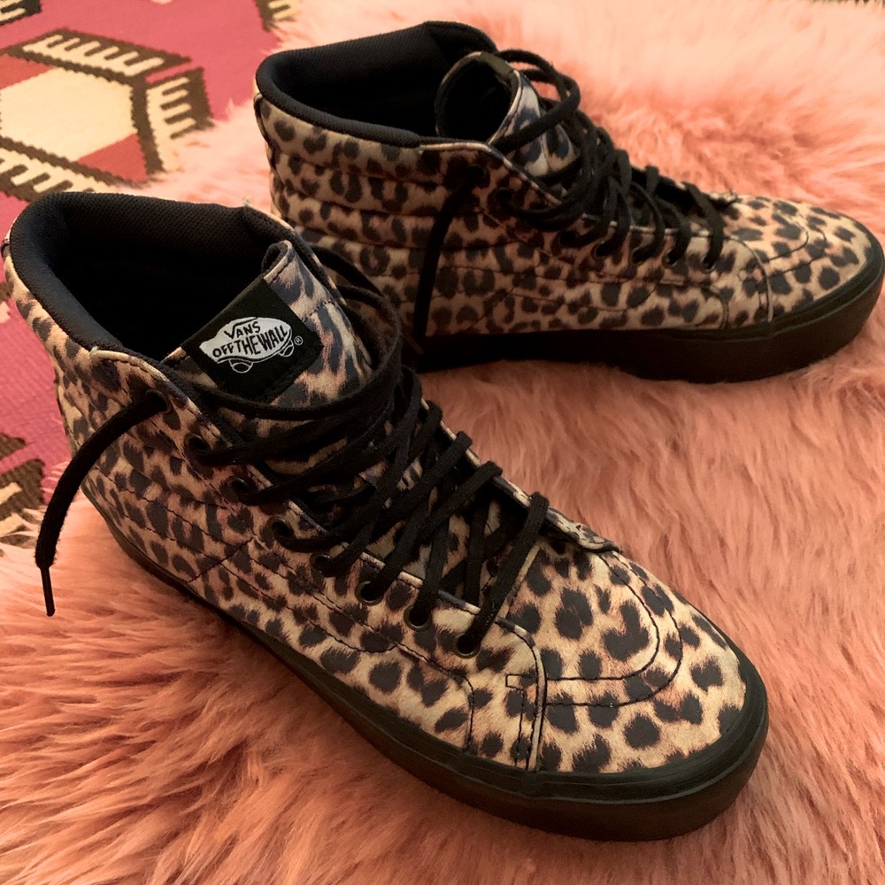 🐆RARE VANS SK8-HI platform leopard print black sole cheeta goth punk skate